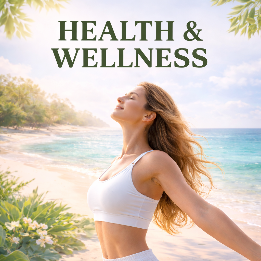 Woman embracing a calm and healthy lifestyle by the sea.